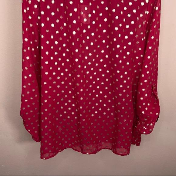 NEW 1X NY Collection Red Gold Polka Dot Blouse Peasant Roll Tab Sleeve Plus - Picture 10 of 15